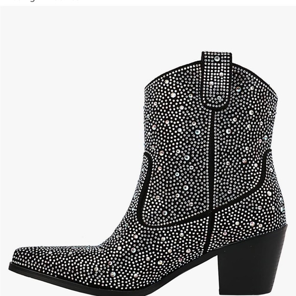 Black Rhinestone Contrast Color Western Ankle Booties. size 6 Game day NWOT - Picture 4 of 15